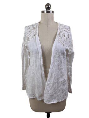 Bellaumbra Italy Linen Crochet Cardigan Womens Small White Long Sleeve Cottage